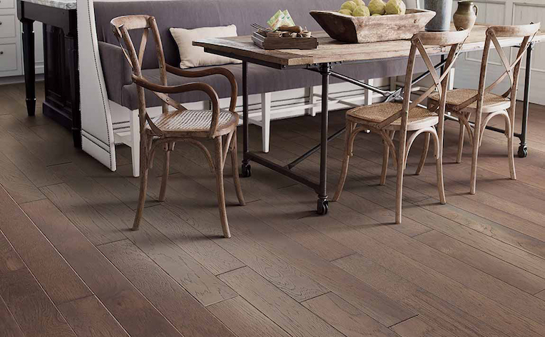 elegant dark stained hardwood flooring in a dining room